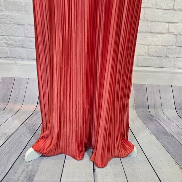 E Boston Proper Orange Plisse Pleated Halter Maxi Dress Womens Size L Rope Flowy - Picture 6 of 13